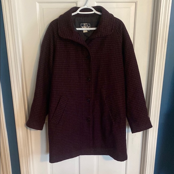 Woolrich Vintage Wool Pea Coat with Purple/Black Houndstooth - Picture 1 of 8